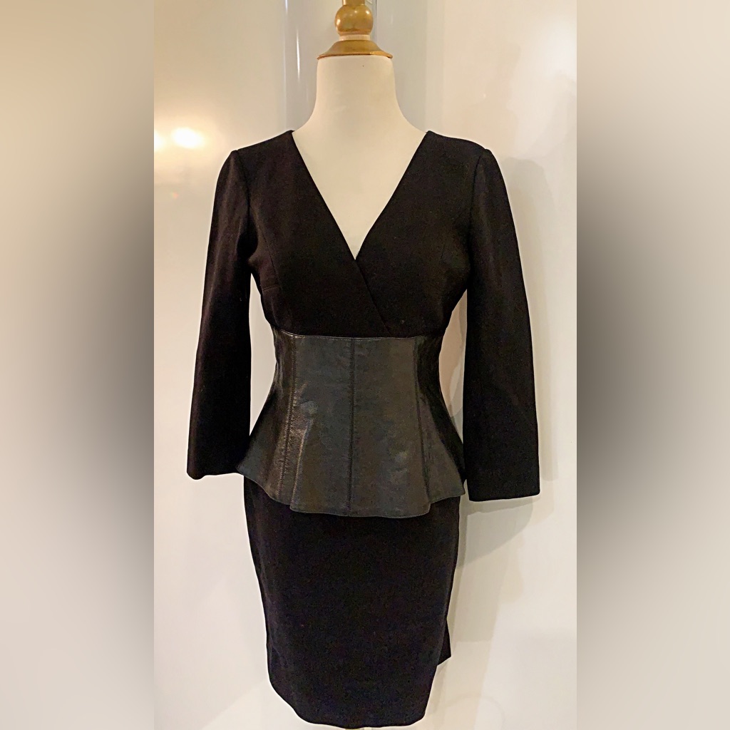 Teri Jon Black Leather Detailing Peplum Dress